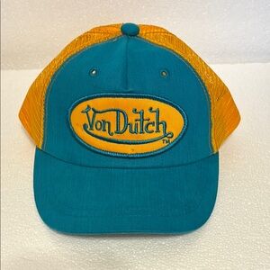 Von Dutch Blue and Yellow Child Trucker Hat snap back nwot